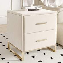 HOKZYHOUSE 2 Stücke Nachttisch mit 2 Schubladen, Beistelltisch mit Metallbeine, Nachtschrank, Nachtkästchen,  für Wohnzimmer, Schlafzimmer, Beige