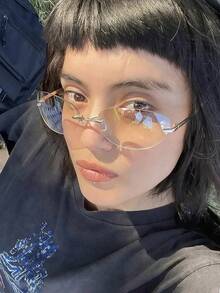 1pc 2025 New Oval Frameless Y2K Fashion Fashion Glasses, Retro Chic High-End Styling For Women
