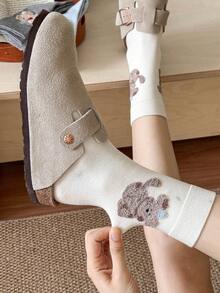 1 par de calcetines de tripulación con diseño de animales versátil y lindo, calcetines casuales de invierno/otoño para mujer