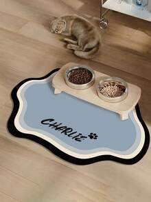 Tapis de nourriture pour animaux de compagnie antidérapant personnalisé, convenant aux chiens et aux chats, séchage rapide et absorbant, avec un nom personnalisé, design de style nordique, tapis de nourriture pour animaux de compagnie durable - Multicolore - Voir 13