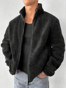 معطف رجالي قديم الطراز بياقة عالية مبطن بالفليس، للخريف والشتاء، طراز جرانج