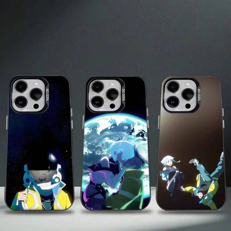 C-Cyberpunk Cool E-Edgerunners Phone Case Cover Compatible With  16, 15, 14, 13, 12, 11, 8, 7, Pro, Max, Plus, Mini, XS, SE Anti-Fall Black Matte Hard Cover Compatible With  17 Case,  17 Pro Case,  17 Pro Max Case - Z1 - Visualizzare 1