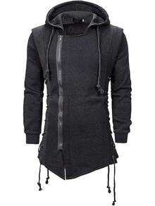 Men Assassin Robe Hoodies Sweatshirts Gothic Asymmetrical Zipper Side Lace Up Fleece Hooded Jackethalloween - 灰色 - 查看 1