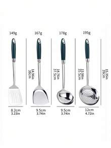 1 pièce Spatule de cuisine en acier inoxydable, ustensile de cuisine résistant à la chaleur pour la friture, le brassage, la louche à soupe - Argent - Voir 2