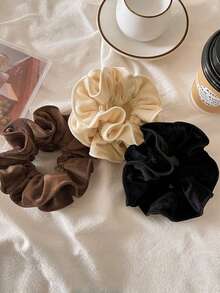 1pc/3pcs Autumn And Winter Velvet Fungus Edge Flower Bud Hair Tie, Lazy Style Low Ponytail Temperament Tied Hair Rope, Durable High Ponytail, Fashionable Hair Accessory For Women's Back Of The Head, Versatile Style, Suitable For Dark Color Matching In Autumn And Winter, Parties, Home, Holiday Gifts, Graduation Gifts, Suitable For Wearing In Multiple Scenarios ,Ponytail Holders ,Hair Elastics ,Hair Rubber Bands ,Scrunchies
