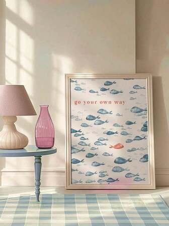 1 pieza "Sigue tu propio camino" Póster de arte en lienzo con barco de vela - Decoración de pared sin marco, adecuado para sala de estar, dormitorio, oficina en casa - Estilo moderno/clásico, pintura de tinta con tema animal