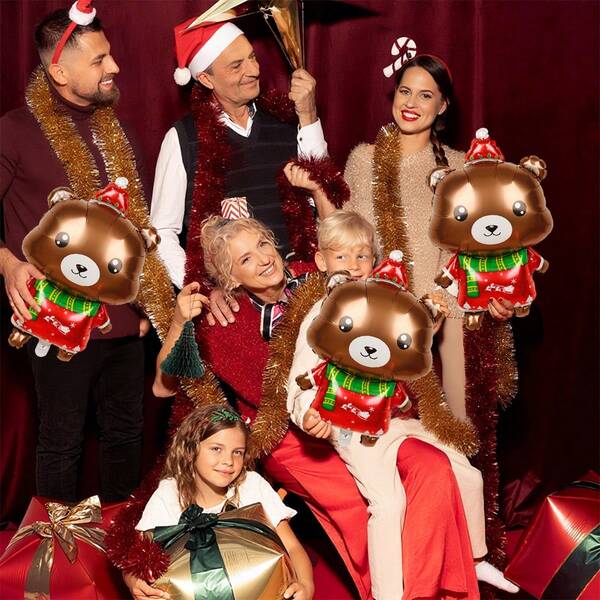 1pc/3pcs Christmas Bear Balloon, Scarf Christmas Bear Shaped, Suitable For Christmas Party Decoration, Window Display, Christmas Tree Hanging Balls, Winter Theme New Year Party Decoration, Indoor And Outdoor Decorative Hanging Accessories