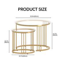 Nesting Coffee Table, 23.6" Round Coffee Table Set Of 2, Glass Nesting Table With Metal Frame, Ceter Tables For Living Room Bedroom Balcony - 金色 - 查看 2