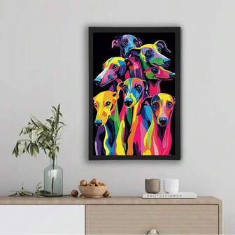 Colorful Greyhounds Pop Art Canvas Print - Framed Abstract Wall Decor For Living Room, Bedroom, Studio Modern Artwork