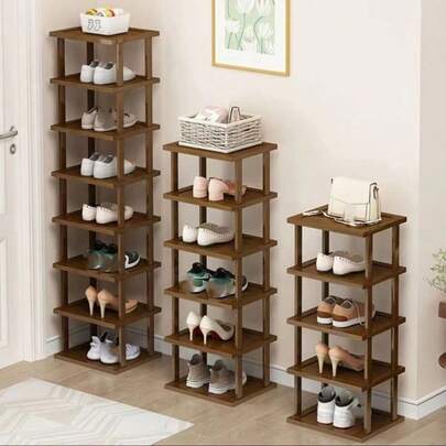 4/6/8-stöckiges elegantes Bambusschuhgestell mit natürlicher Holzmaserung - platzsparend und einfach zusammenzubauen, geeignet für Wohnheim, Flur und Küche - modischer quadratischer Aufbewahrungsständer für Sneaker, High Heels und Stilettos, praktischer Schuhorganizer