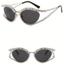 New Steampunk Leopard Women's European And American Style Round Frame Fashion Glasses Versatile Decorative Glasses FJRL - 銀色邊框透明水鑽黑灰色 - 查看 13