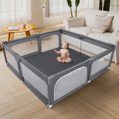 Sour Lemon Baby Playpen For Baby And Toddlers, Included Baby Playpens Pull Up Rings With Balls, Infant  Indoor Kids Activity Center Saftety Play Fence Yard Easy To Install
