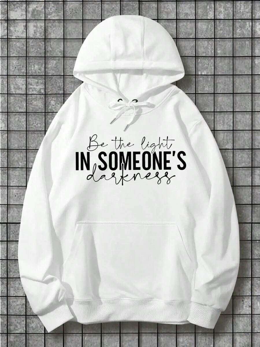 Be The Light In Someone's Darkness Cotton Hoodie - Long Sleeve, Knit Fabric, Relaxed Fit, Full Size, Fashionable Graphic Print, Perfect For Casual Outings And Daily Wear,Fall Hoodies,Men's Fall Clothes,Street Wear,Halloween,Mens Hoodies,Y2k Clothes,Jesus Hoodie,Thanksgiving Day,Nightmare Before Christmas,Christmas - 白色 - 查看 1