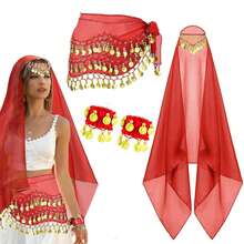 Belly Dance Set Belly Dance Chiffon Hip Scarf, Bandana Wrist Bracelet Dance Accessories With Gold Coins - Multicolor - View 21