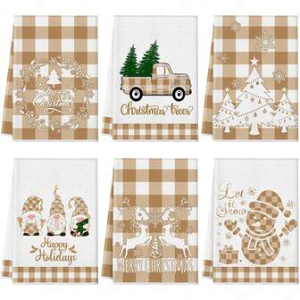 2/4/6pcs Christmas Kitchen Towels, Winter Dish Cloths, Brown Christmas Tree, Snowman, Reindeer, Gnome, Snowflake Design, Super Soft Absorbent Microfiber Drying Cloth, Christmas Kitchen Decor Gift, Suitable For Cleaning, Baking And Cooking, Machine Washable