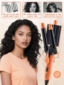 CRASTS Ferro de Ondular 3 em 1, Controle de Temperatura, Onda Grande, Cachos Grandes, Ondulação a Água, Laranja