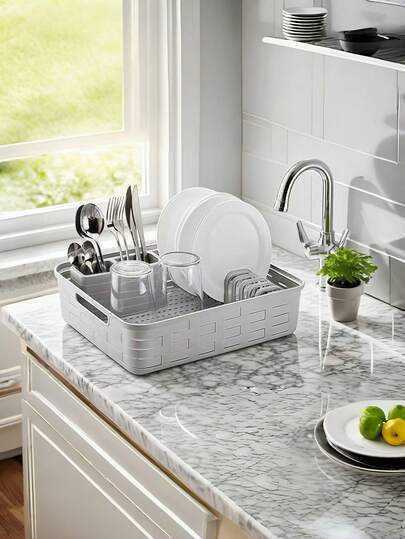 Estante para platos,estante para platos es un accesorio esencial en la cocina,Cuenta con compartimentos para platos, tazas, cubiertos y otros utensilios, permitiendo una mejor circulación del aire para un secado rápido e higiénico.