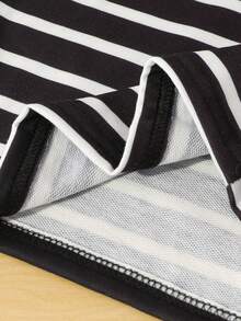 2 pezzi Set di polo a righe con stampa orsetto e pantaloni a righe, stile casual minimalista, adatto per attività all'aperto, completo adorabile per bambini, 3-7 anni