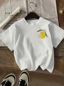 Camiseta de manga corta casual para mujer - diseño de letras en color rosa con estampado de limón Limoneiro, blusa transpirable para el verano, blusa blanca lavable a máquina para primavera/verano, textura suave y cómoda, moda de primavera, blusa estampada rosa. - Blanco - Ver 3