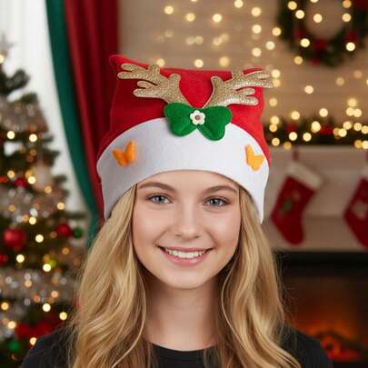 Winter Christmas Costume Hats For Adults Fashion Bow Antlers Santa Claus Hat Holiday Party Supplies