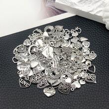 50pcs Assorted Vintage Silver Hollow Heart Pendant Charms For DIY Women Bracelet Necklace Earring Jewelry Making Accessories