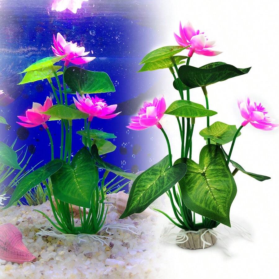 栩栩如生的人造莲花和水生植物 - 水族馆景观装饰，鱼缸水下观赏绿植