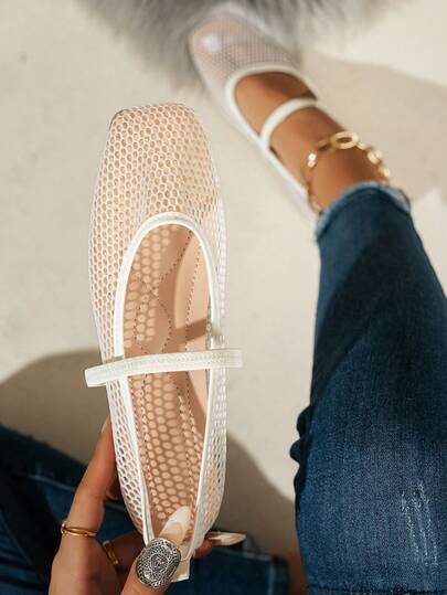 Fall/Winter Women's Fashion Hollow Flat Shoes, Mesh Solid Color Breathable Slip-On Flats,Mary Jane,Ballet Flats
