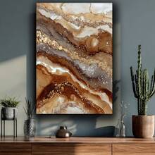 1pc, Modern Abstract Gold & Brown Fluid Canvas Wall Art, Luxurious Textured Painting Print, Elegant Contemporary Decor For Living Room, Bedroom, Office, Or Dining Area. - 彩色 - 查看 3