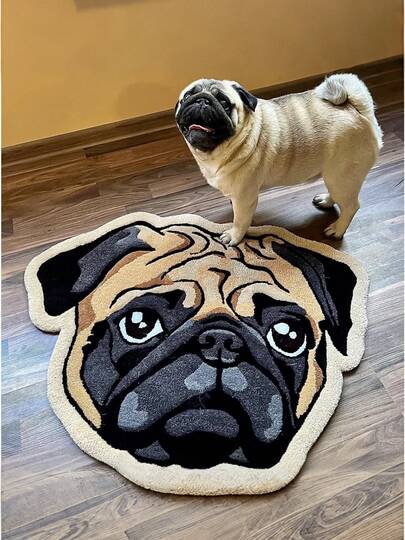 1枚 パグ型 エリアラグ、かわいいラグ 秋冬用、装飾用カーペット、寝室の装飾、小さなラグ、カーペット、ホームデコレーション、リビングルームラグ、リビングルームの小さなラグ、寝室のラグ、リビングルームのホームデコレーション、屋外用ラグ、洗えるラグ クリスマスデコレーション キッチンラグ
