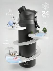 32盎司不锈钢保温水瓶，双层壁设计，防漏，带吸管和吸嘴盖，可放入杯架，适合运动、健身和旅行。 - 黑色 - 查看 2