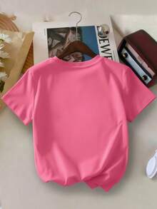 2 st/set tonårsflicka med fjärilstryck, kortärmad t-shirt och utsvängda byxor, vår/sommar - Skrikrosa - Visa 5