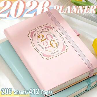 Planificador anual completo 2026, diseñado con belleza 204 hojas/412 páginas, planificador semanal y mensual A5 para registro y planificación diaria, 12 divisores con estilo oceánico, colores azul y rosa sencillos, mejora de la eficiencia, de vuelta a la escuela y oficina, regalo de Navidad y Año Nuevo 2026