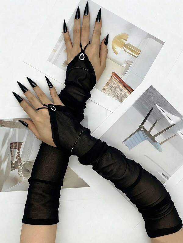 1 Paar lange Mesh-Armstulpen, dunkel-thematische Halloween-Kostüme