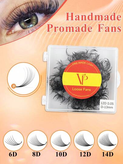 Extensiones de pestañas sueltas para 500 fans, estilo ruso de volumen 6D 8D 10D 12D 14D, base puntiaguda, tallo medio, delgado y afilado, 0.05mm