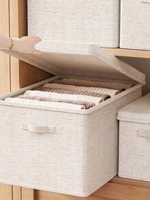 1 pièce/2 pièces Boîte de rangement pour vêtements et literie, boîte de rangement pliable avec couvercle, accessoire de rangement pour pantalons, rangement et organisation pour dortoir et armoire de maison. Rangement pour vêtements, boîte de rangement