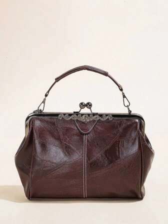 Mjuk vintage-läderväska med stor kapacitet, Kisslock-axelväska, axelväska, handväska, telefonväska, kuvertväska, festväska i spansk stil, mångsidig födelsedagspresent, avtagbar rem, överkomligt pris