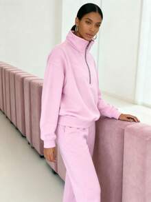 The Latest European And American Women's Two-Piece Suits In Autumn, Sweatshirts And Sweatpants, Fleece Sports, Comfortable And Comfortable Street Fashion Casual Suits, Light Travel, Sports Suits At The Top, Great Fit On The Body, Personalized Niche Design - 粉色 - 查看 4