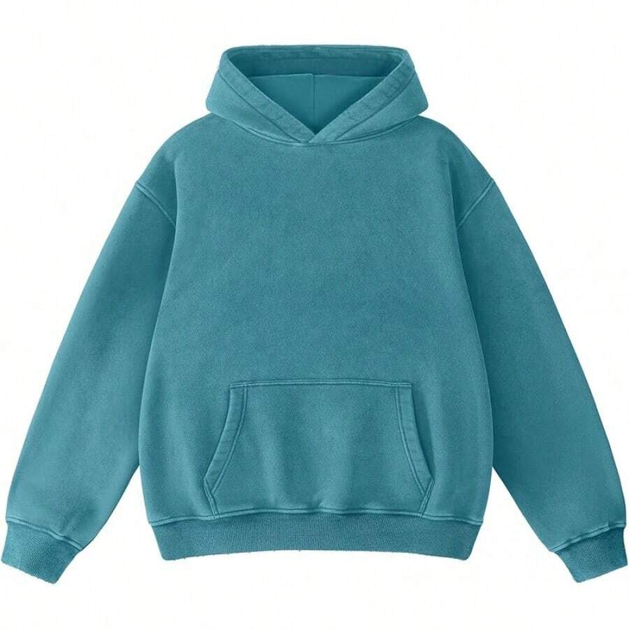 FAIABLE Mens Hoodies Oversized Unisex Wash Hoodie Heavyweight Fleece Vintage Cotton Sweatshirt Men Women Streetwear - Turquoise - 查看 1
