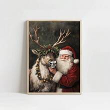 1 pièce, canevas d'art mural imperméable, Décoration murale de Noël encadrée, Art mural vintage du Père Noël et des rennes, Art de Noël de style ferme rustique, Art classique de renne, Affiche thème de Noël, Décoration murale minimaliste, Art moderne, Décoration de maison contemporaine Décorations de Noël Décoration de chambre d'hiver Décorations de Noël Décorations de Noël Cadeaux de Noël Décorations de Noël - Multicolore - Voir 9