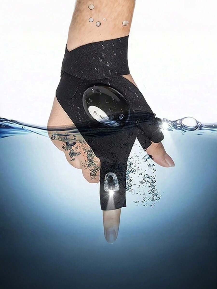 1 Pair Of LED Flashlight Gloves - Perfect For Car Maintenance, Night Fishing, Running, Camping, And Hiking! (Excluding Battery)