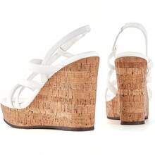 Women Platform Wedge Sandals Cork Slingback Wedges Espadrilles Heels Summer Fashionable Shoewear - trắng - Xem 4