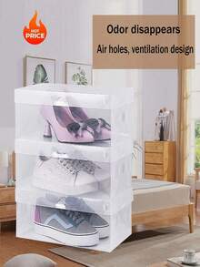 6 piezas/12 piezas/20 piezas Juego de cajas de zapatos de plástico transparente - a prueba de humedad, a prueba de agua, con orificios de ventilación, diseño plegable que ahorra espacio para almacenamiento de zapatos en el dormitorio, caja de almacenamiento de zapatos para el hogar y la vida/almacenamiento y almacenamiento/almacenamiento de zapatos/estante de zapatos