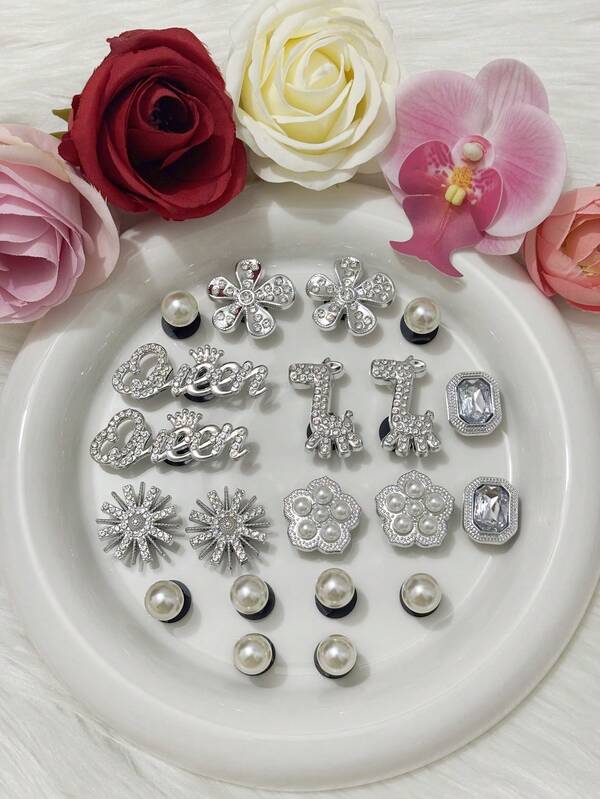 20 قطعة/مجموعة من سلسلة الأزهار الماسية عالية الجودة لتزيين الأحذية بتصاميم الحروف الماسية والتيجان والزرافات والثلوج والخرز ثلاثي الأبعاد، تعليقات أحذية قابلة للفصل مصنوعة من مادة البلاستيك ABS، مناسبة للشاطئ والمنزل والخارج والصيف