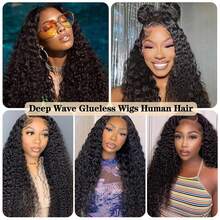 bling hair Wear And Go Glueless Wigs Human Hair Pre Plucked Pre Cut 6x4 Deep Wave Lace Frontal Wigs Human Hair 200% Density 26 Inch Ready To Wear Deep Wave Curly Glueless 5x5 Lace Closure Wigs Glueless Wig For Women Curly Wave 9x6 7x5 Glueless Wig HD Transparent Lace Front Wigs Brazilian Wet And Wavy For Beginners Natural Color - Natural Black - 查看 7
