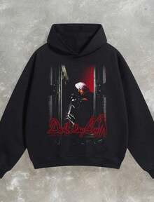 Claim My Daily Gift Today Retro PS2 Devil May Cry Dante Hoodie – Y2K Vintage Style Boxy Fleece Pullover – Grunge Streetwear Ga - 黑色 - 查看 1