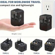 1pc Travel Adapter With 1 USB & 1 Type-C Charging Ports, Universal Travel Charger, Wall Charger AC Power Plug Adapter, US/EU/UK/AU Conversion Adapter, USB Charger, Type C Charger