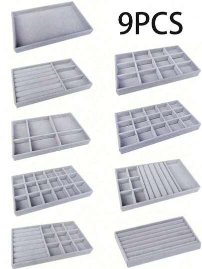 天鹅绒首饰展示托盘、首饰收纳盒、多功能首饰整理托盘、首饰展示架、可堆叠首饰收纳托盘、首饰整理托盘、抽屉式首饰展示柜，适用于耳环、项链、手镯、戒指等首饰。