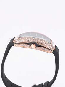 1 件男士奢华星空桶形手表，配硅胶表带 - 黑金色 - 查看 6