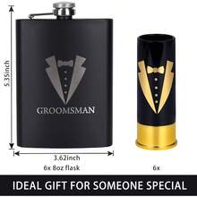35 Pieces Groomsmen Gifts Set:6 Tuxedo Flask 6pcs Bottle Opener 6 Groomsmen Gauge Glasses 6 Sunglasses 5 Card 6 Gift Bags For Wedding Bachelor Party - 黑色 - 查看 2
