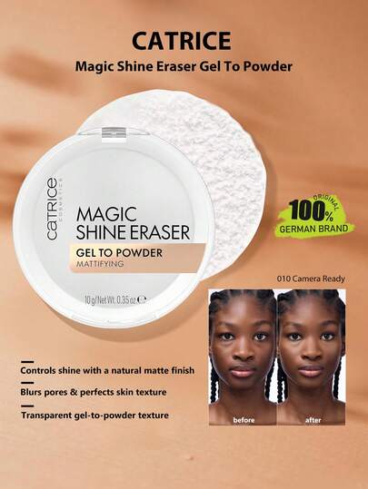 Catrice Magic Shine Eraser Gel To Powder 010 Camera Ready,Gel-to-Powder,Soft Focus Matte,Oil-Control & Long Session,Proes-Jurning,Proes-Ministry,Long Wear Setting,After Make-Up Setting,10g/Net W.0.35oz.